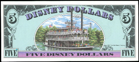 5 Disney dollars (85) AU-UNC Banknote