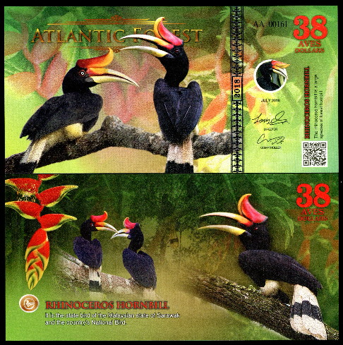 ATLANTIC FOREST 24 Aves Fun-Fantasy Currency Banknote 2016 Rainbow Finch Bird 