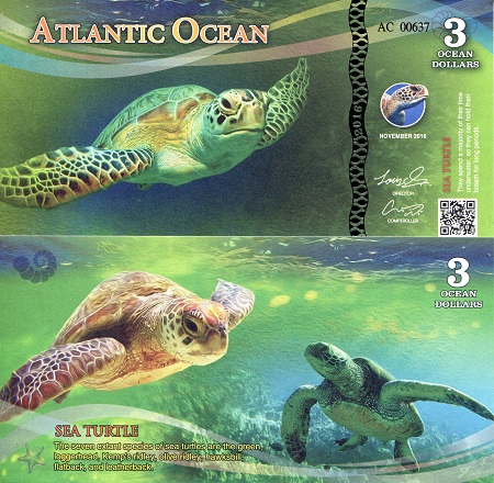 3 ocean dollars  (90) UNC Banknote