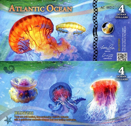 4 ocean dollars  (90) UNC Banknote