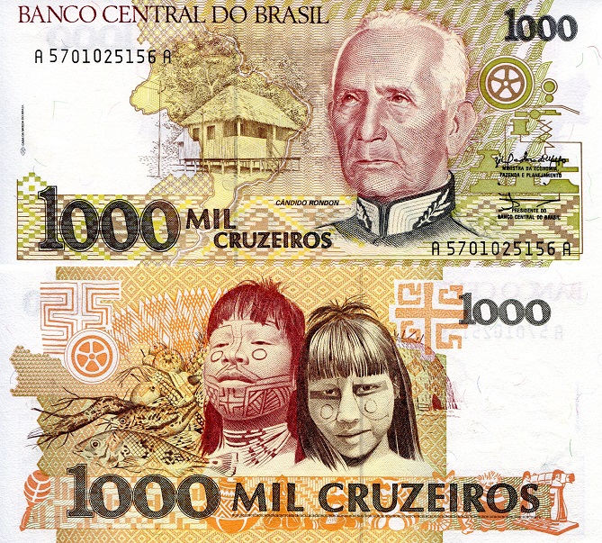 230 Banknotes Brazil 500 Cruzeiros 1990  AU-UNC  P Uncirculated 