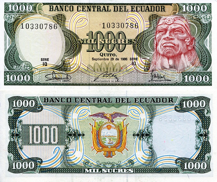 Banknotes of All Nations Ecuador 1982 5 Sucres UNC P-108b.2 Serie HV 