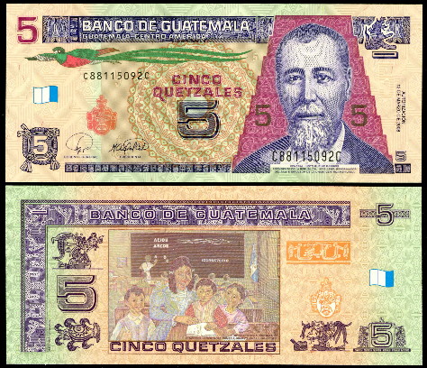 12.3.2008 Revised Color Scheme/p116 UNC Guatemala 5 Quetzales 