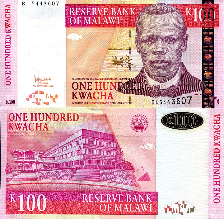 Details about   MALAWI BANKNOTE P46c 100 KWACHA 2001 UNC 