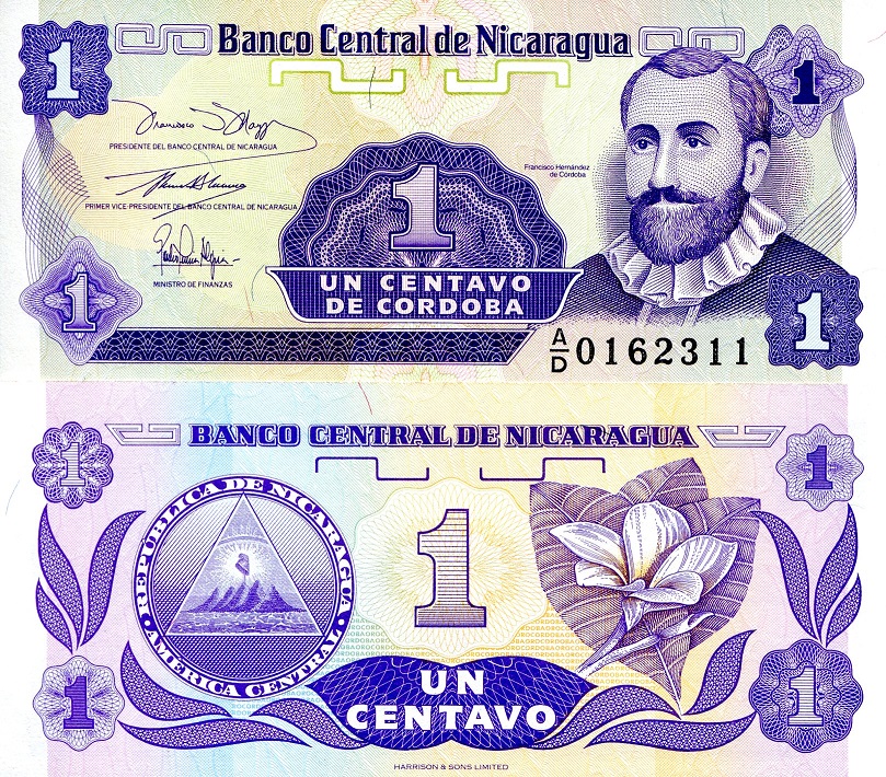 NICARAGUA 1 Cordoba Banknote World Paper Money UNC Currency Pick p179 Bill Note 