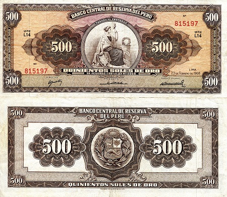 500 soles de oro  (55) F-VF Banknote