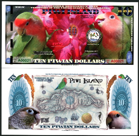 10 Piwian dollars  (90) UNC Banknote