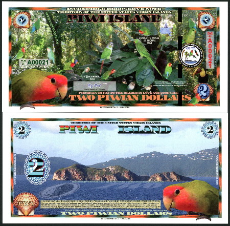 2 Piwian dollars  (90) UNC Banknote
