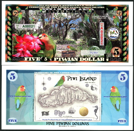 5 Piwian dollars  (90) UNC Banknote