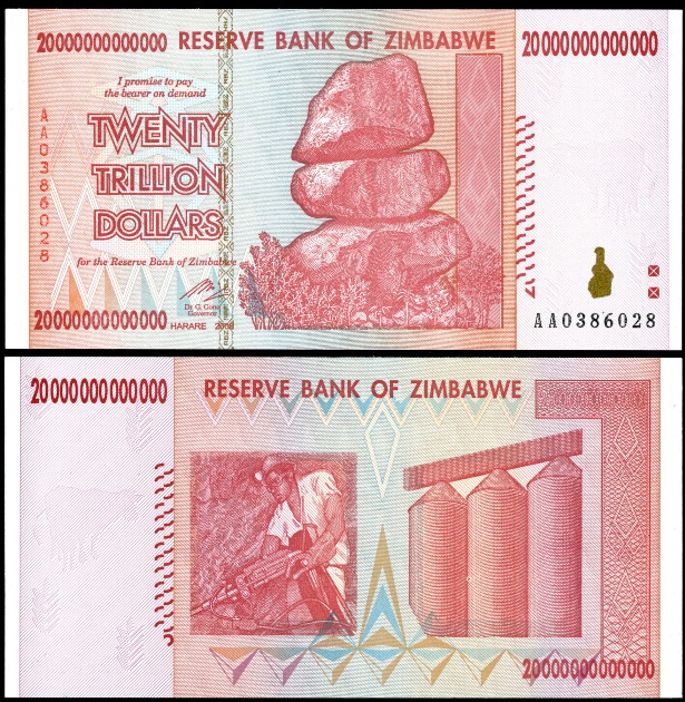 20,000,000,000,000 dollars  (90) UNC Banknote